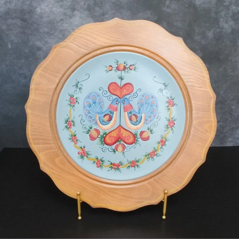 Vintage Norwegian Rosemaling Dove Heart Hand Painted Wooden Wall Plaque